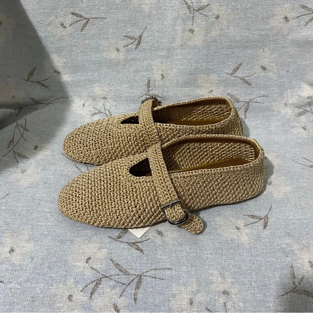 Alaia Beige Woven Mary Jane Flats